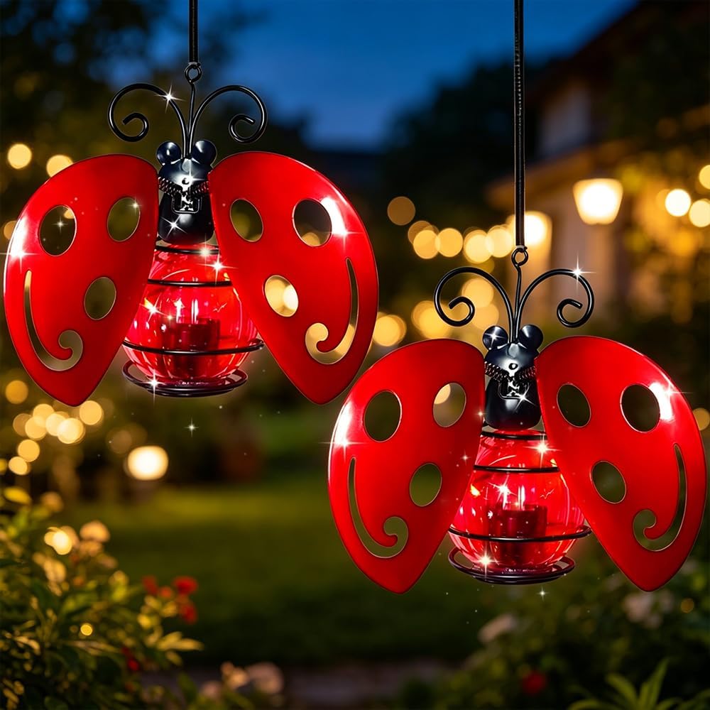 HuaMuDM beetle solar hanging lights glowing garden decoration set
