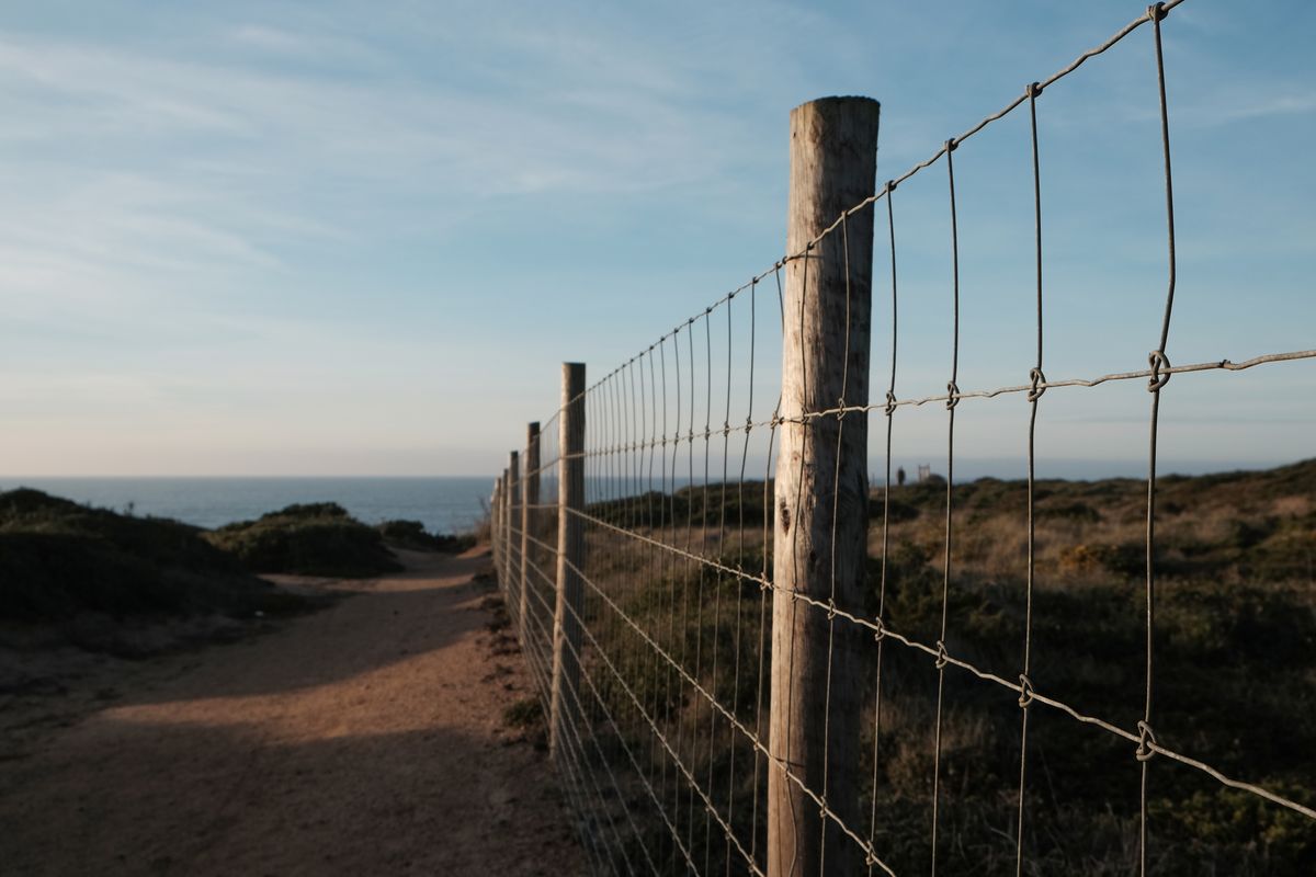 A scenic coastal path with a wire fence, capturing the beauty of rural landscapes.