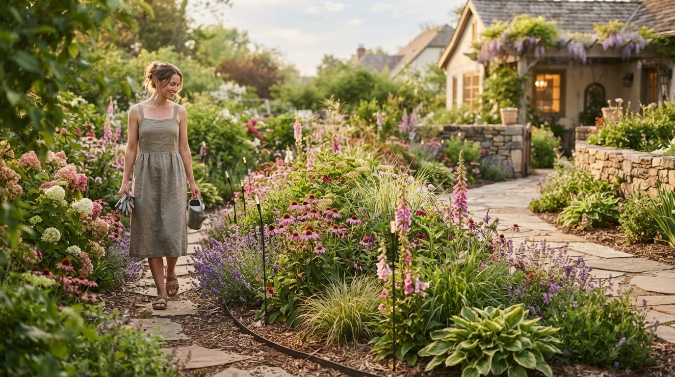 1. Frame Flowerbeds with Swaying Accent Stakes