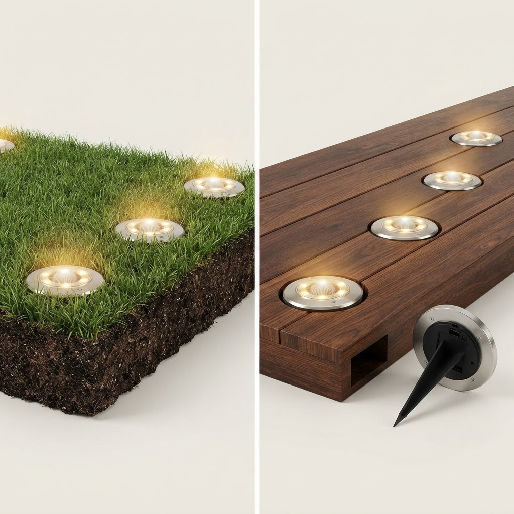 How to Install Solar Ground Disk Lights on Lawns and Wooden Decks