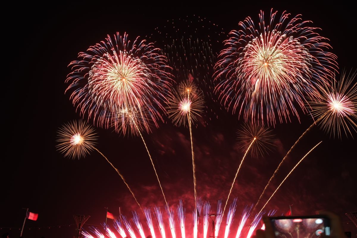Vibrant fireworks light up the night sky in a stunning display of colors.