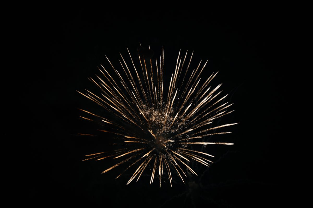 A vivid fireworks display lighting up the night sky with bright and colorful sparks.