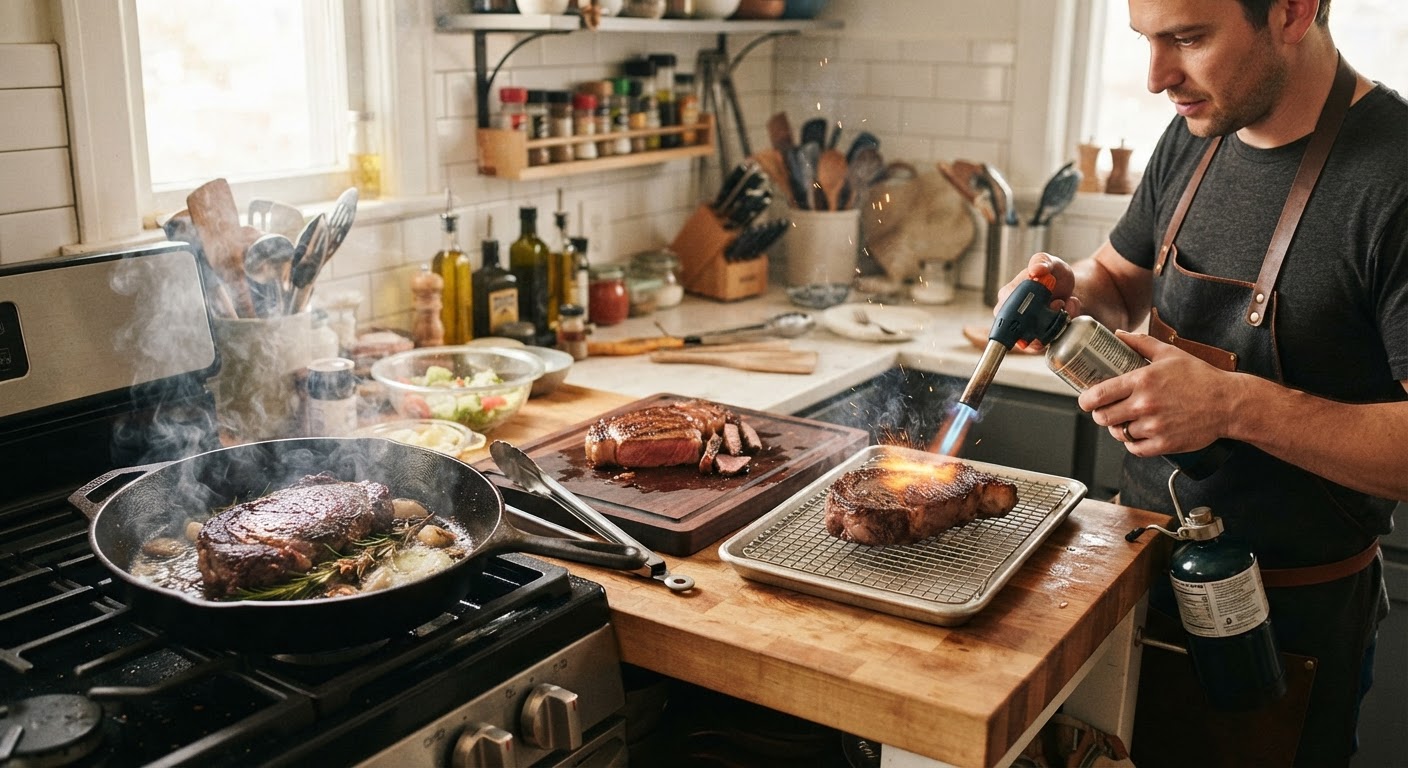 Torch Searing vs Cast Iron Searing for Sous Vide Steak