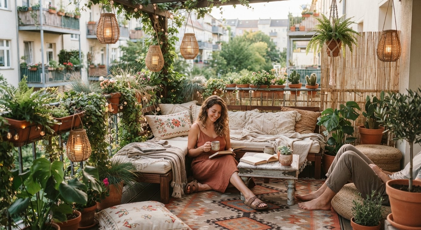 How to Style a Boho Balcony with Solar Lighting