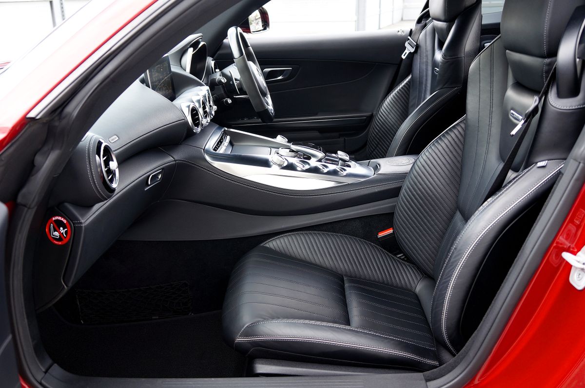 Explore the sleek and luxurious interior of a Mercedes sports car with premium leather seats.