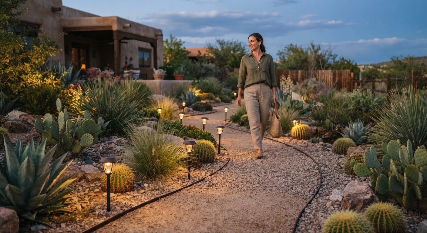 1. Frame Xeriscape Pathways with Solar Stakes