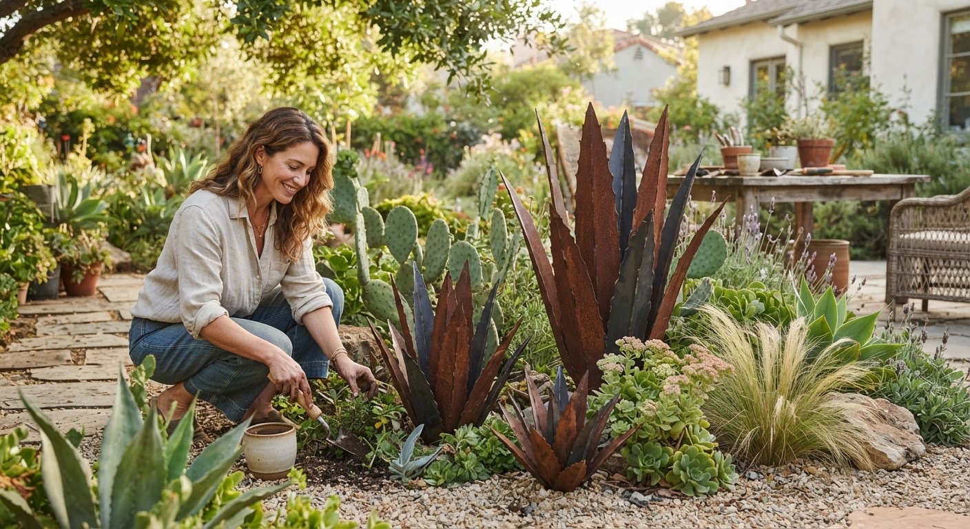 2. Integrate Botanical Metal Sculptures