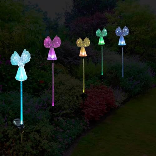 Solar stake lights in outdoor setting