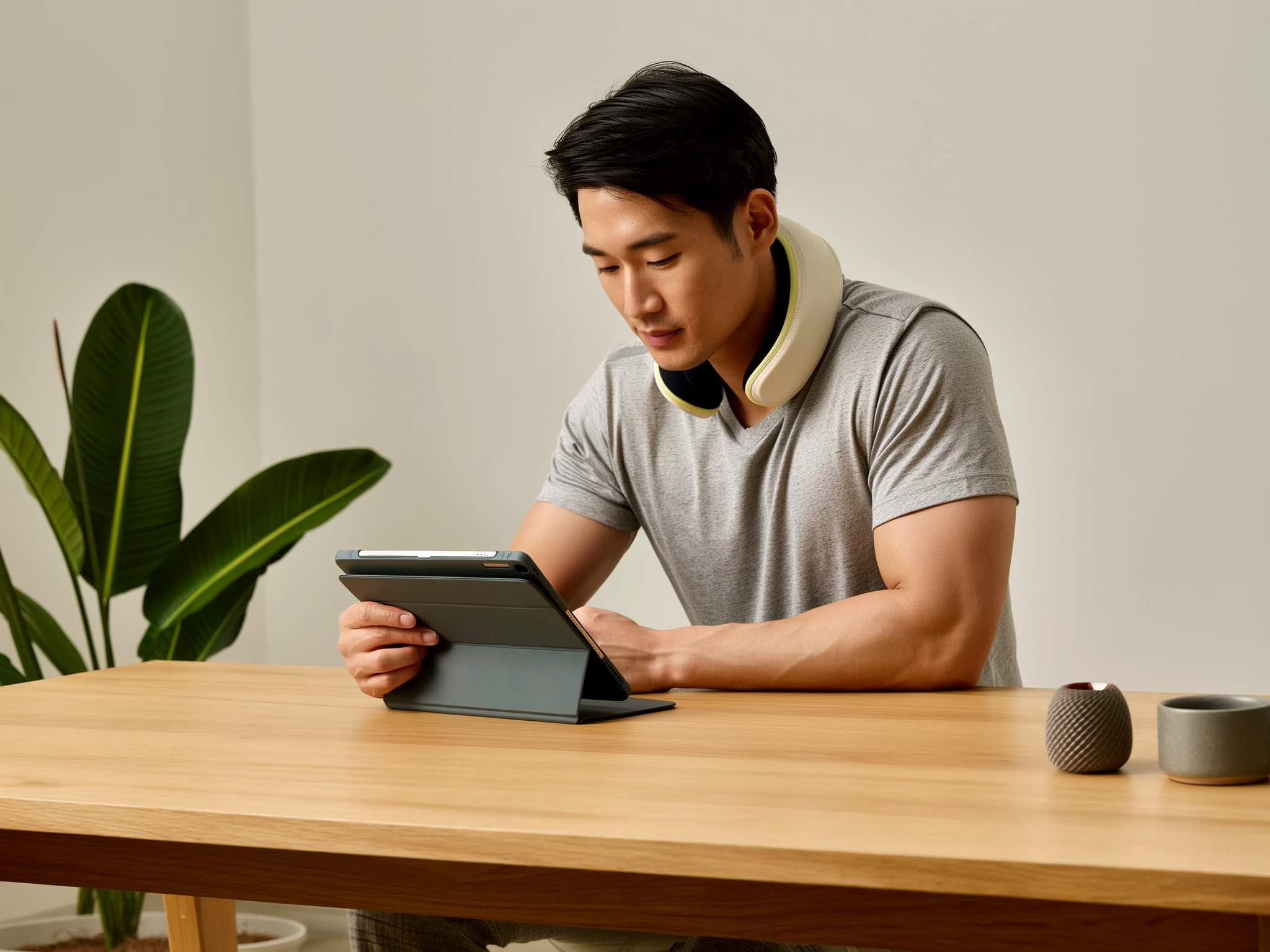 Using the neck massager at a home-office desk thumbnail