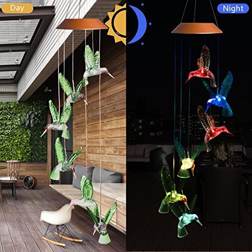 Solar hummingbird wind chimes detail