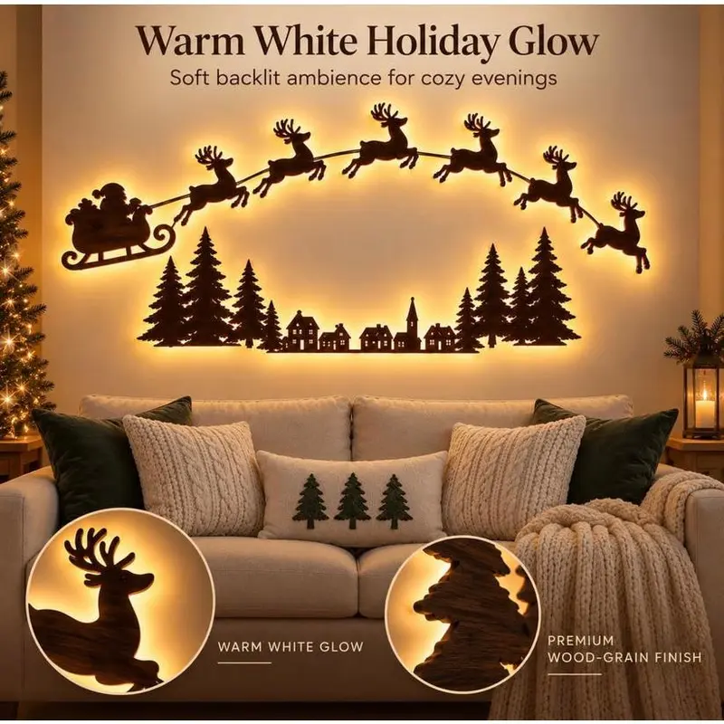 LED Santa sleigh wall decor thumbnail 3