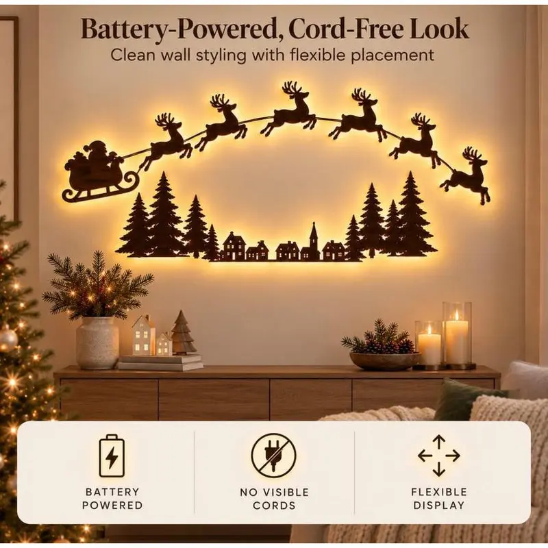 LED Santa sleigh wall decor thumbnail 4