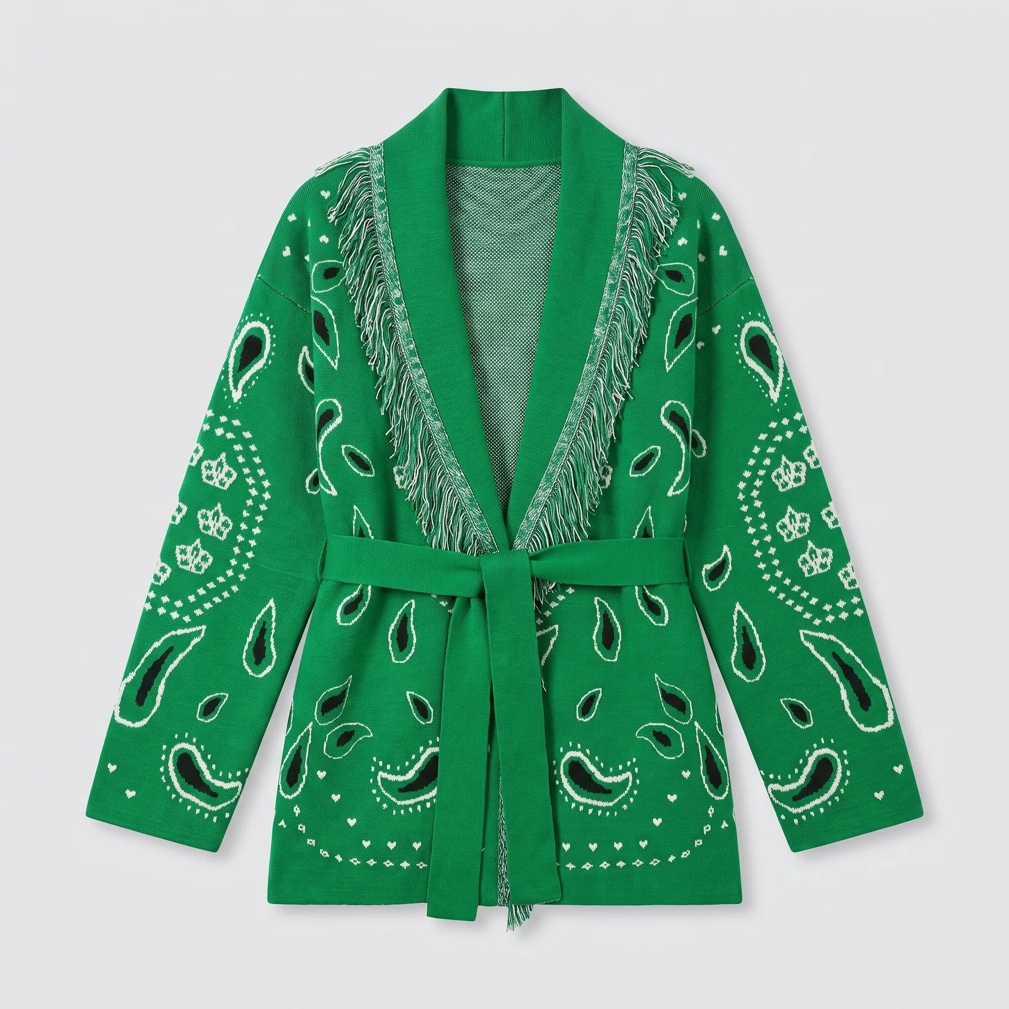 The Green bandana fringe wrap cardigan