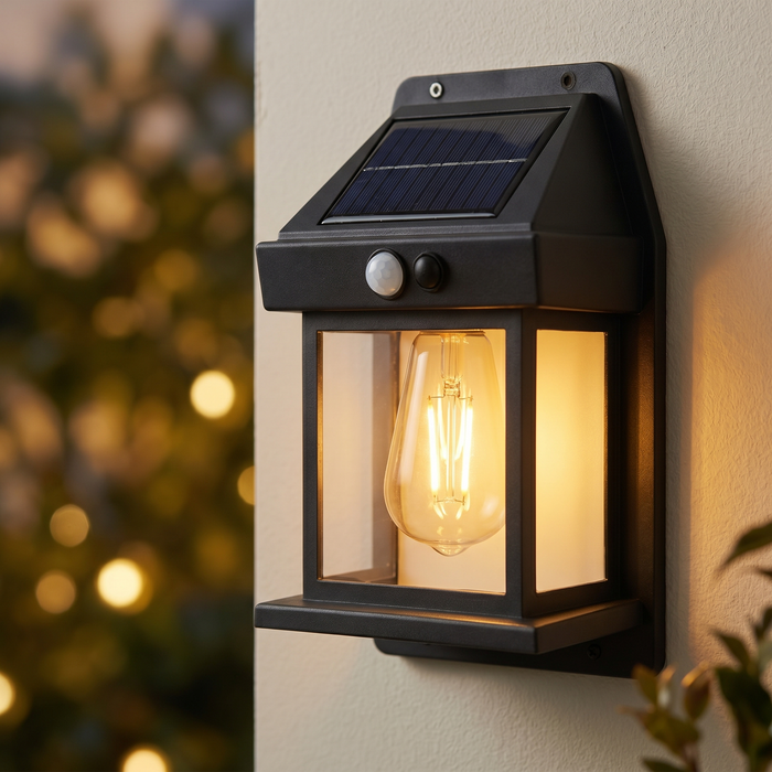 Close-up of the warm LED glow and weatherproof housing