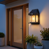 Solar wall light glowing at dusk