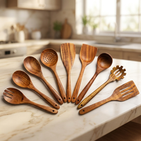 Teak utensil set fanned out