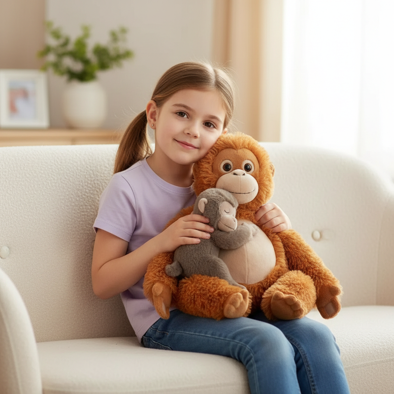Mama Punch Monkey plush displayed on a chair as nursery decor