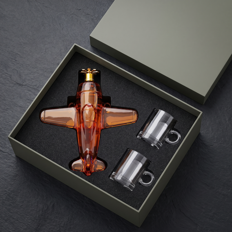 The decanter and glasses in their gift-ready presentation box