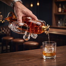 Pouring from the decanter into a rocks glass, showing its size