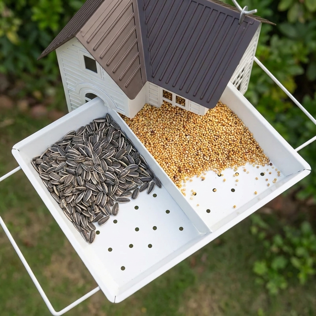 Overhead view of the two filled seed compartments