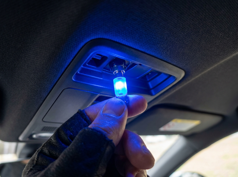 Clicking a blue LED bulb into a car dome light