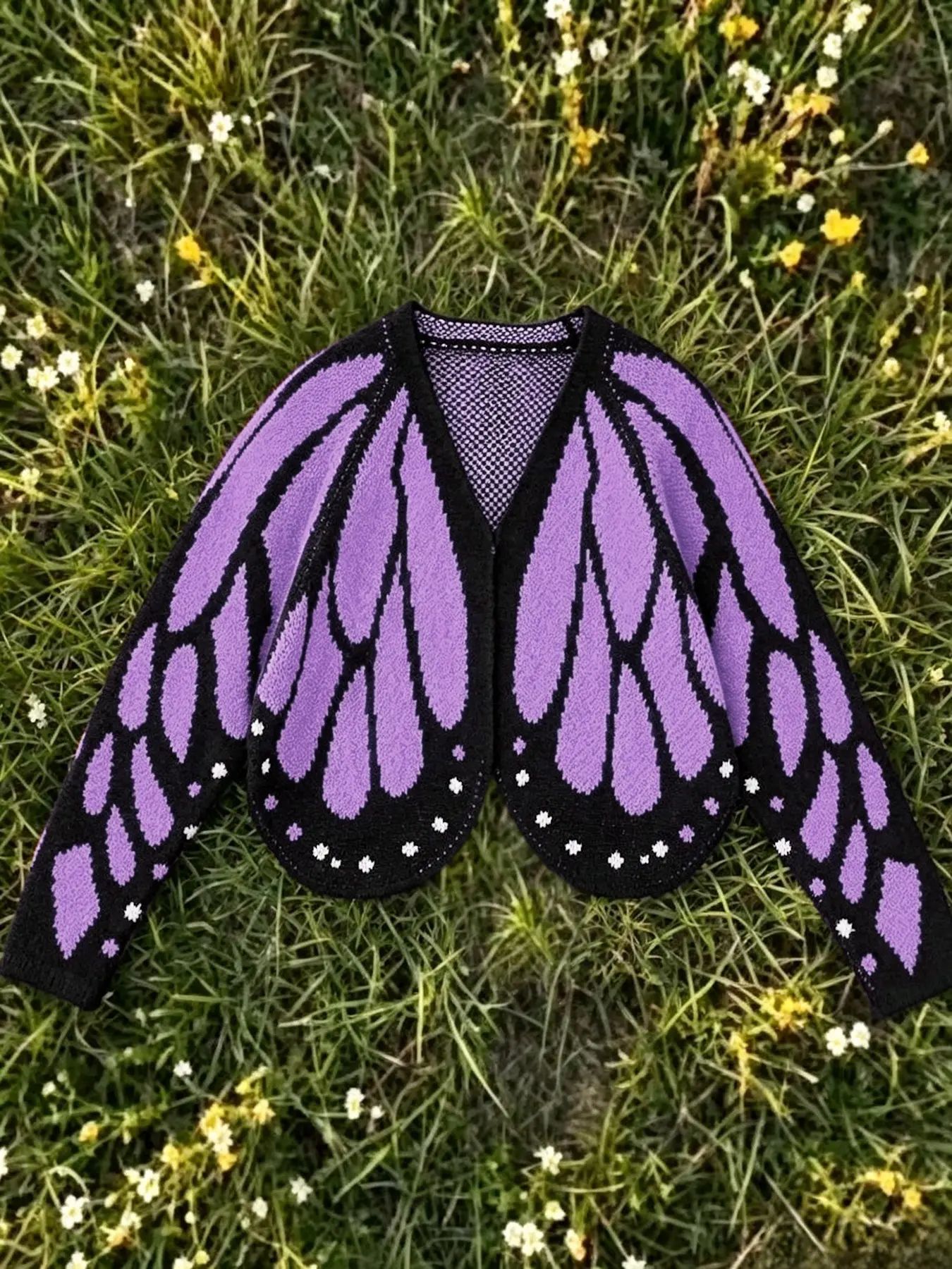 The purple colourway of the butterfly wing knit cardigan