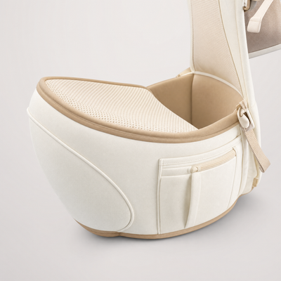 Close-up of the cushioned hip seat and zip pocket