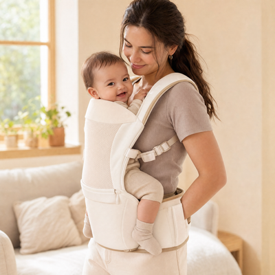 Parent carrying baby on the hip seat