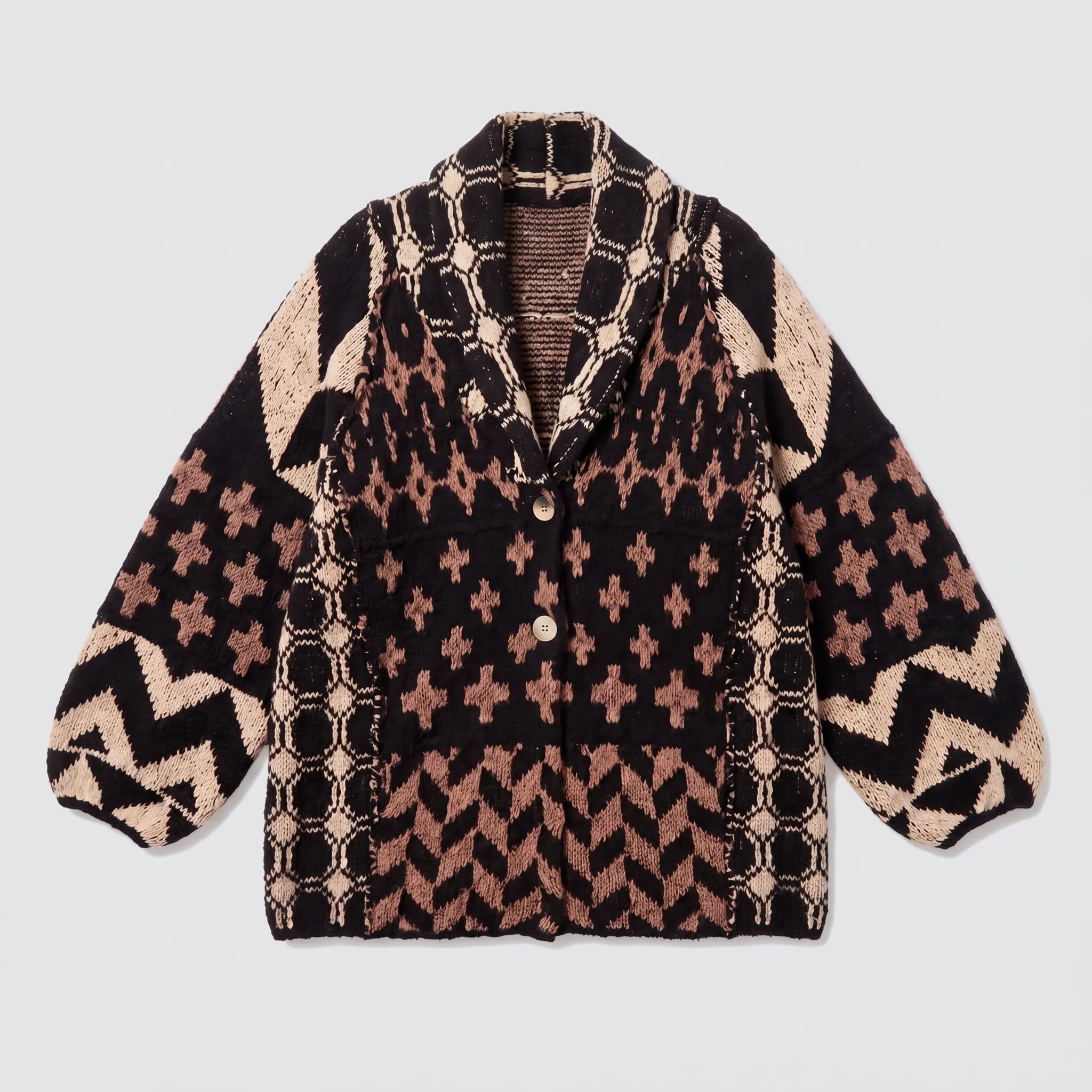 Y2K Graphic Cardigan flat lay in black and cream