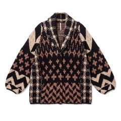 Y2K Graphic Cardigan flat lay in black and cream