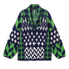 Y2K Graphic Cardigan flat lay in green and navy