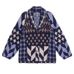 Y2K Graphic Cardigan flat lay in blue and white