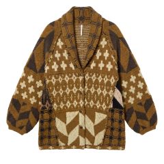 Y2K Graphic Cardigan flat lay in brown and olive