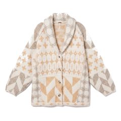 Y2K Graphic Cardigan flat lay in cream and tan