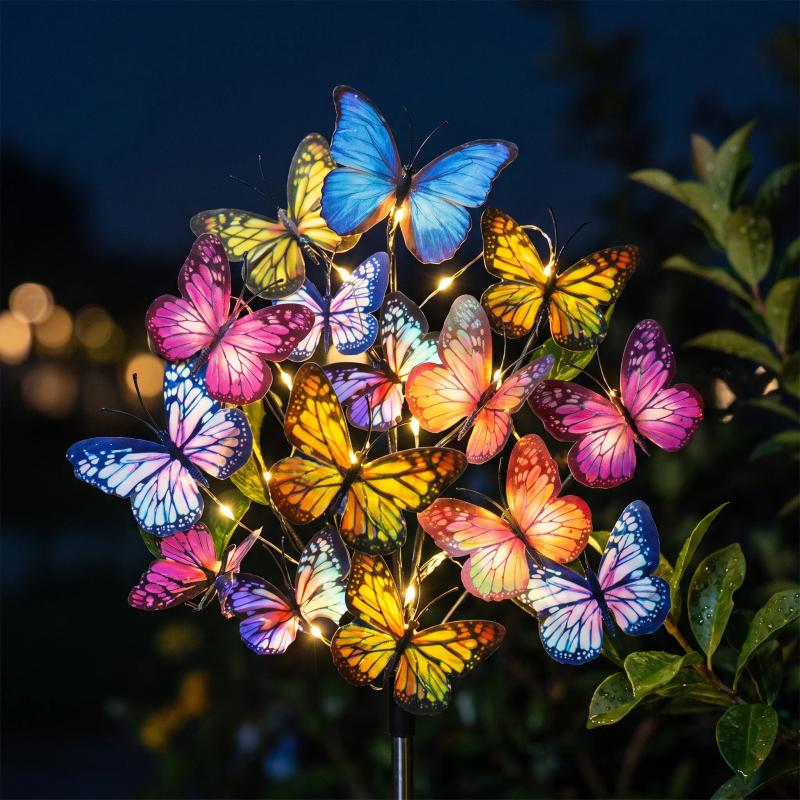 Butterfly wings glowing from hidden LEDs after dark