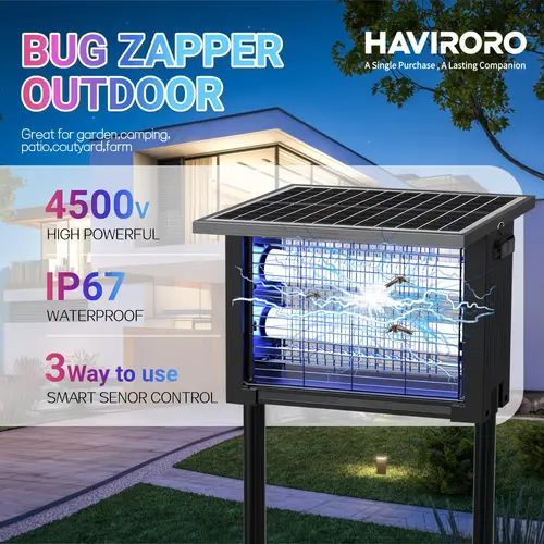 Outdoor Insect Solar Zapper hanging from a branch