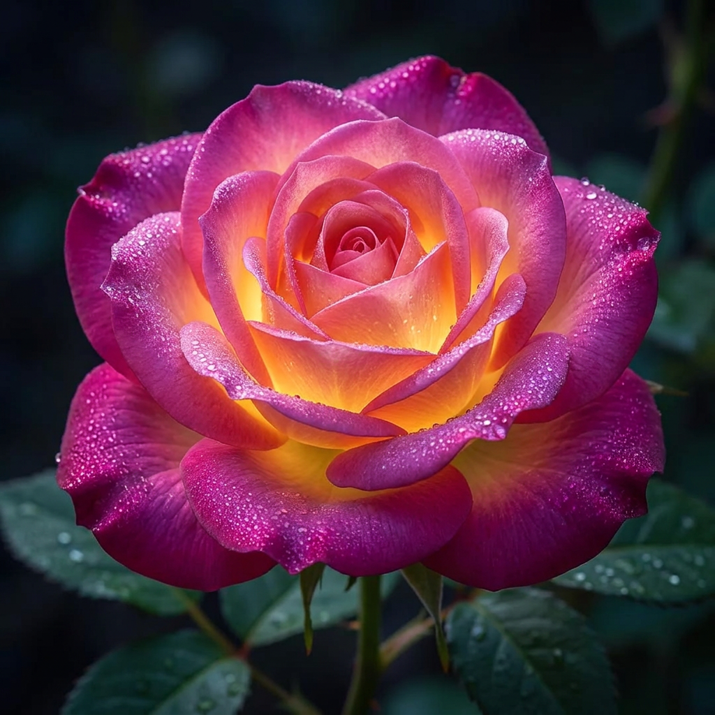 Macro of a single glowing rose bloom