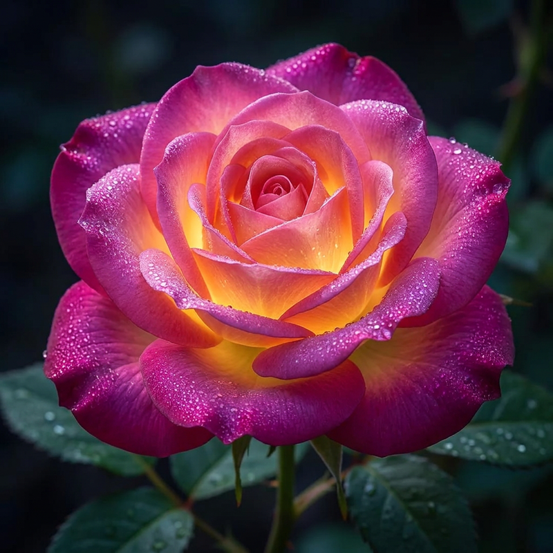 Macro of a single glowing rose bloom