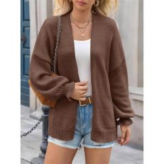 Lantern sleeve cardigan, coffee brown