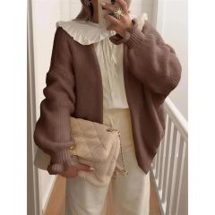 Lantern sleeve cardigan, coffee brown, detail