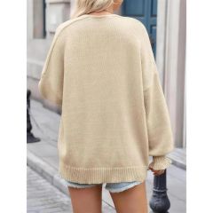 Lantern sleeve cardigan, beige, side