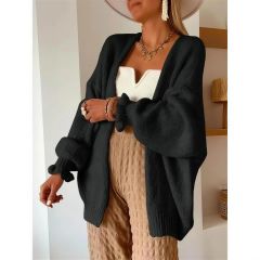 Lantern sleeve cardigan, coffee brown, back
