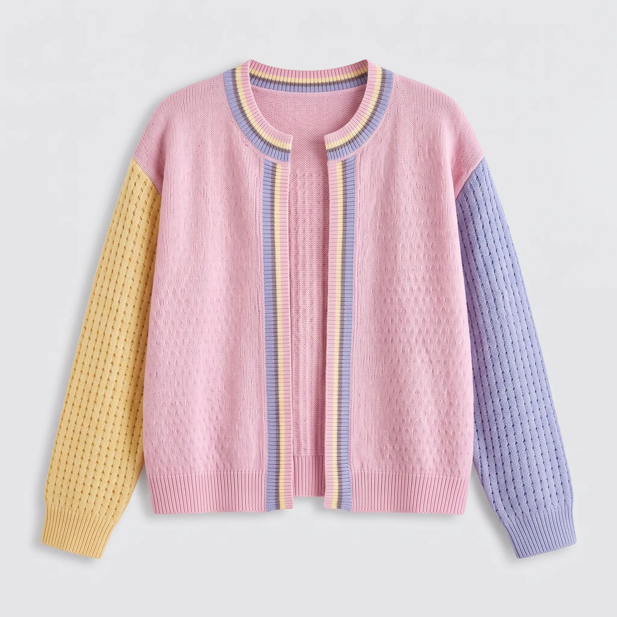 Patchwork sleeve cardigan, bonbon