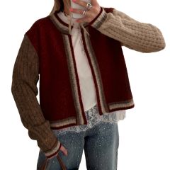 Patchwork sleeve cardigan, burgundy