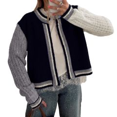 Patchwork sleeve cardigan, dirty blue