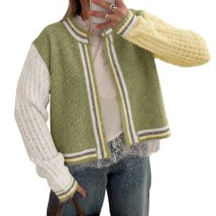Patchwork sleeve cardigan, guacamole green