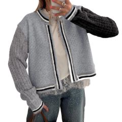 Patchwork sleeve cardigan, light grey