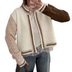 Patchwork sleeve cardigan, white