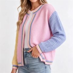 Patchwork sleeve cardigan, bonbon