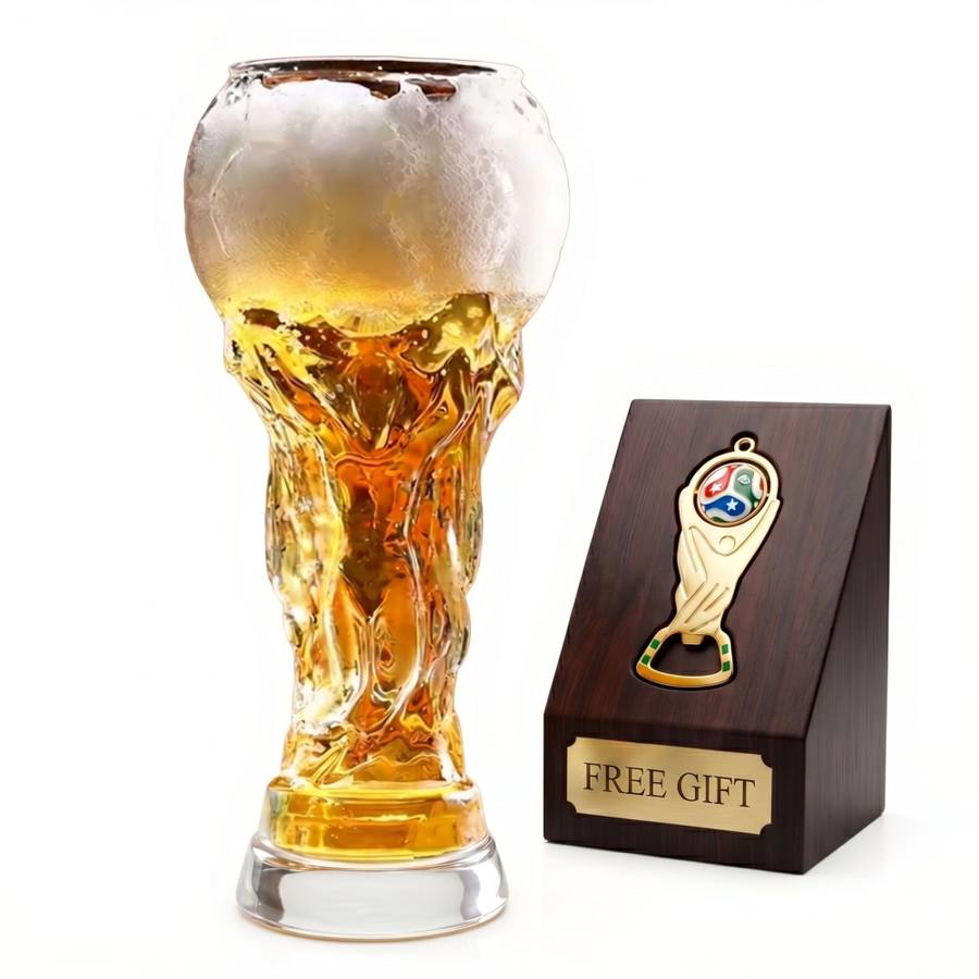 Trophy beer glass with free trophy bottle-opener gift